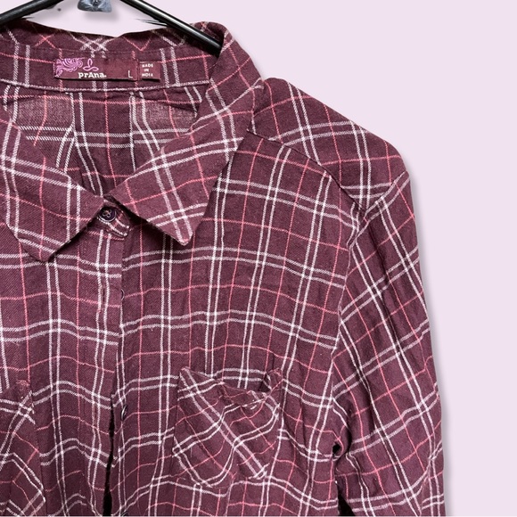 Burgundy/Wine Prana Button Down Flannel - Picture 1 of 8